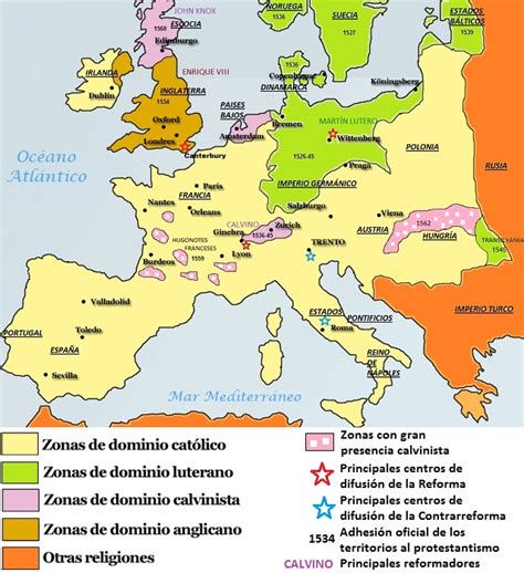 Mapa de expansión del protestantismo en Europa durante el siglo XVI
