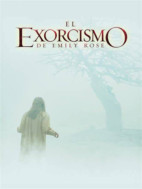 Cartel promocional de El exorcismo de Emily Rose, imagen con Erin Bruner en la corte y flashback de Emily