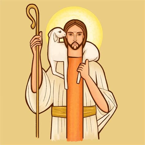 Ilustración del Buen Pastor cargando una oveja sobre sus hombros