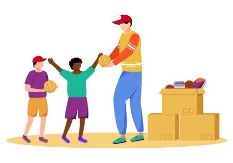 Ilustración de niños repartiendo ayuda y sonriendo