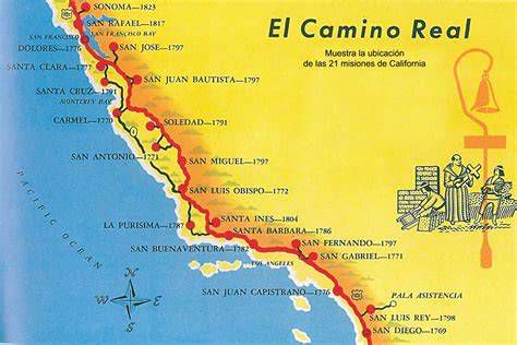 Mapa de las 21 misiones del Camino Real en California, destacando la Misión de San Diego de Alcalá