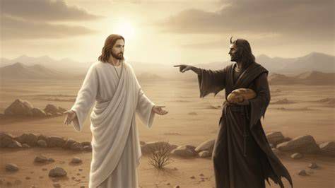 Jesús en el desierto siendo tentado por el diablo