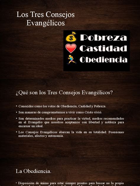 Ilustración de los tres consejos evangélicos (pobreza, castidad y obediencia)