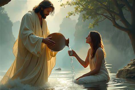Jesús ofrece el agua viva a la samaritana - simbolismo del agua como vida eterna