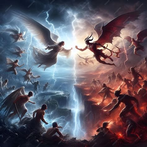 Representación artística de la lucha espiritual entre ángeles y demonios