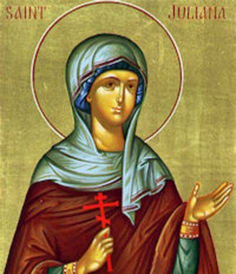 Iconografía de Santa Juliana de Nicomedia con símbolos de martirio