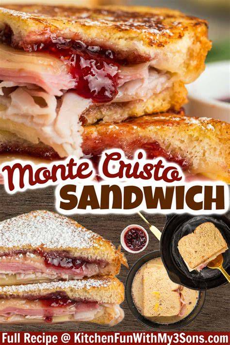 Infographic showing Monte Cristo sandwich layers and ingredients