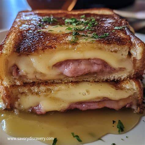 Step-by-step photos showing preparation and frying of a Monte Cristo sandwich