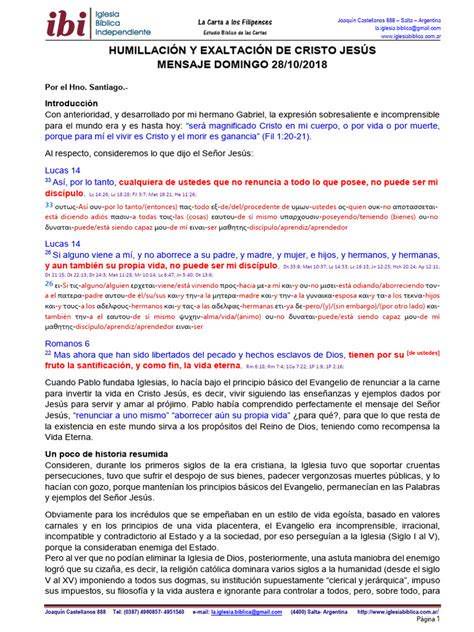 Esquema de la humillación y exaltación de Cristo según Filipenses 2