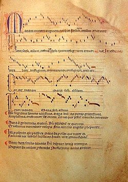 Manuscrito neumatico medieval con tetragrama y neumas