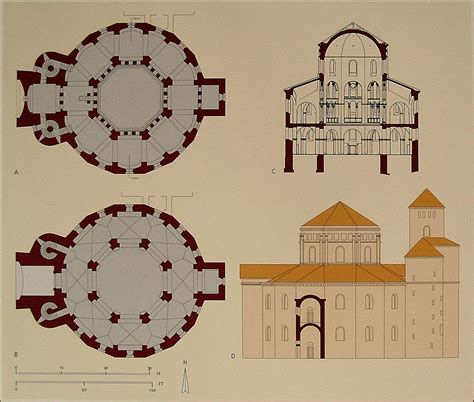 planta esquemática de la Capilla Palatina mostrando octógono, hexadecágono y deambulatorio