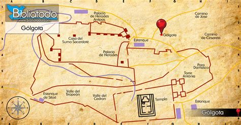 Mapa del recorrido de la pasión en Jerusalén incluyendo Getsemaní, Gólgota y la tumba