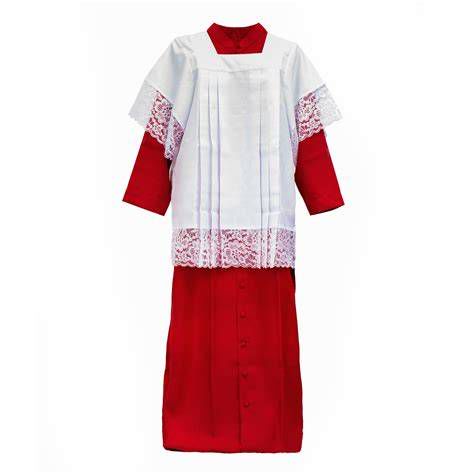 Vestimenta típica de monaguillo: sotana roja y roquete blanco
