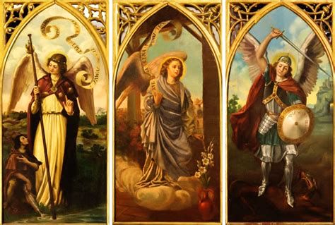 Ilustración de los tres arcángeles: Miguel, Gabriel y Rafael