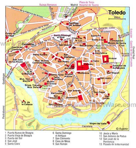 plano histórico de Toledo con la ubicación de la Capilla del Corpus Christi