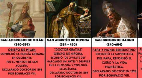 Detalle de los doctores de la Iglesia y figuras contemporáneas en el fresco