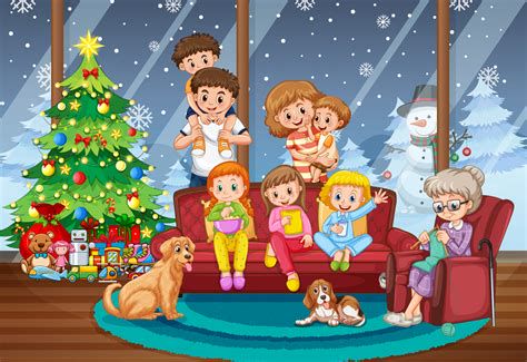 Escena familiar celebrando la Navidad juntos