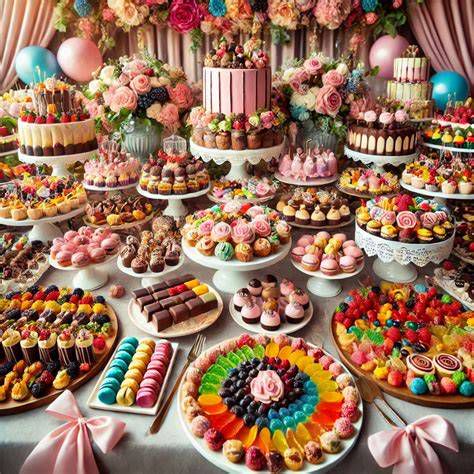 Mesa de chuches variada con etiquetas personalizadas y globos