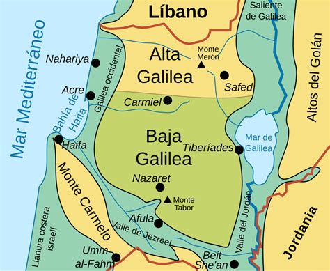 Mapa de la zona del Mar de Galilea y rutas de las aldeas