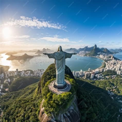 Vista aérea del Cristo Redentor y la bahía de Río de Janeiro