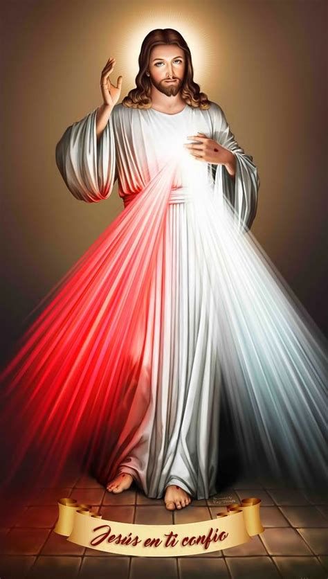 Imagen de Jesús Misericordioso con rayos rojos y blancos