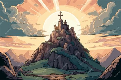 Ilustración del Gólgota y cruz romana
