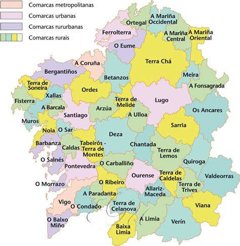 Mapa de Galicia con denominaciones en gallego y sitios de edición del Misal Romano