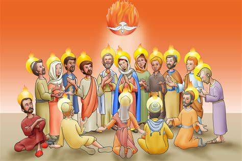 Ilustración del día de Pentecostés con el Espíritu Santo descendiendo sobre los apóstoles