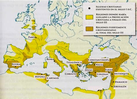 Mapa del Imperio Romano mostrando la expansión del cristianismo tras el Edicto de Milán