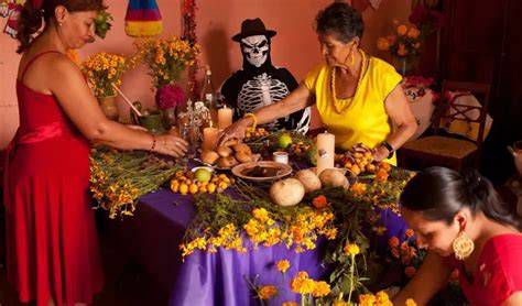 Iglesia rural con aldeanas preparando el altar y estufas encendidas