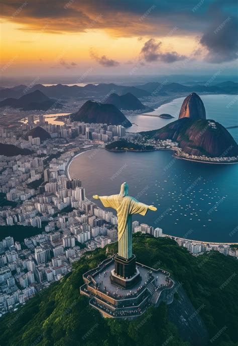 vista panorâmica do Cristo Redentor e Baía de Guanabara