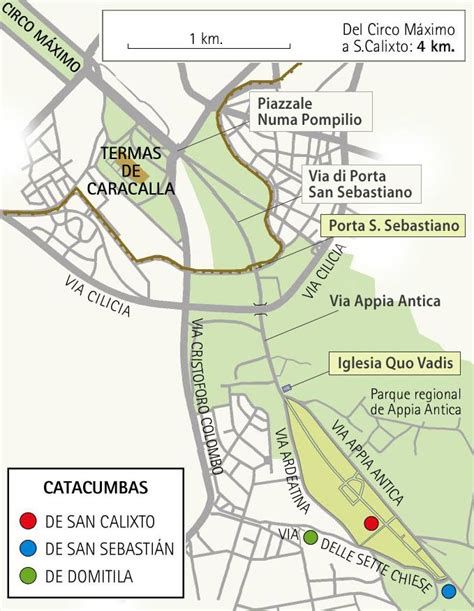 Mapa de rutas y acceso a las Catacumbas de San Calixto