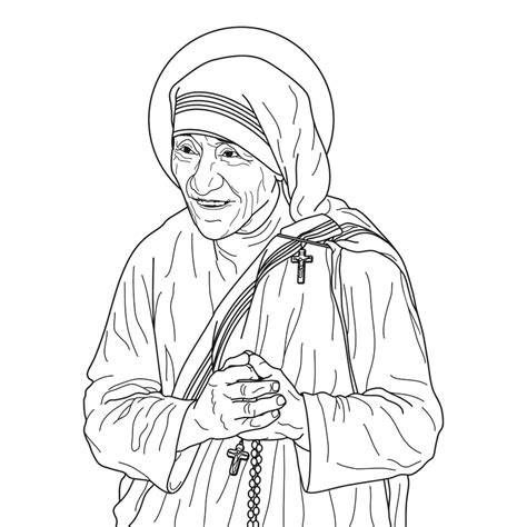 Ilustración de Madre Teresa con símbolos de fe, amor y servicio