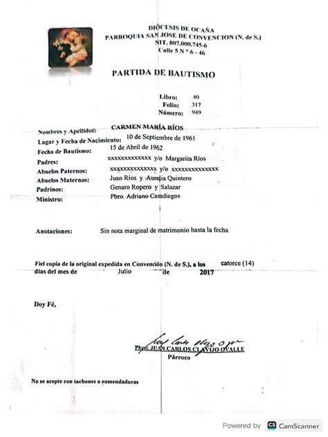 partida de bautismo y documentación