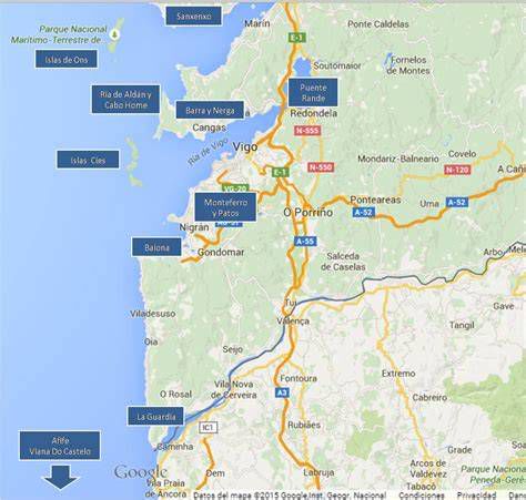 Mapa de la ría de Vigo con puntos destacados de las festividades de la Virgen del Carmen