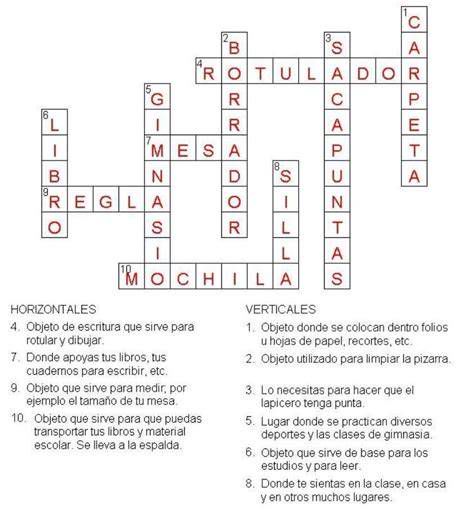 crucigrama de español con pistas y definiciones