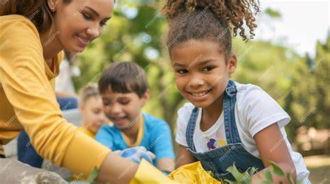 actividad de voluntariado infantil con comunidad local