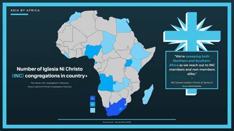 map showing global spread of Iglesia ni Cristo congregations since 1914