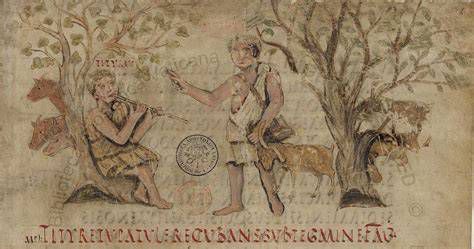 Miniatura Titiro e Melibeo dal Virgilio Romano