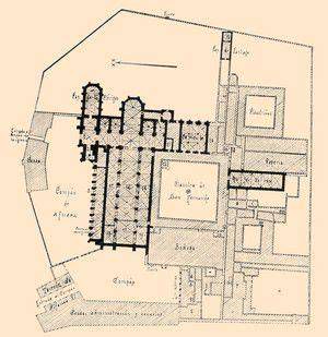 Planta del Monasterio de Las Huelgas con énfasis en la iglesia y el crucero