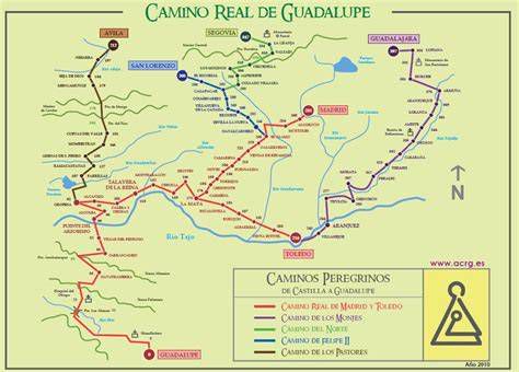 Mapa con trazado del Camino Real de Guadalupe desde Madrid hasta Guadalupe