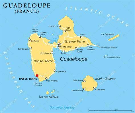 Mapa de las Islas Guadalupe con Grande-Terre y Basse-Terre