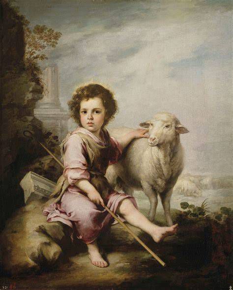 Murillo, El Buen Pastor (detalle: Niño con oveja)