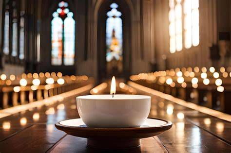 oración contemplativa, vela encendida en iglesia
