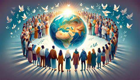 Peacemakers in action, illustration of reconciliation among people, spiritual unity