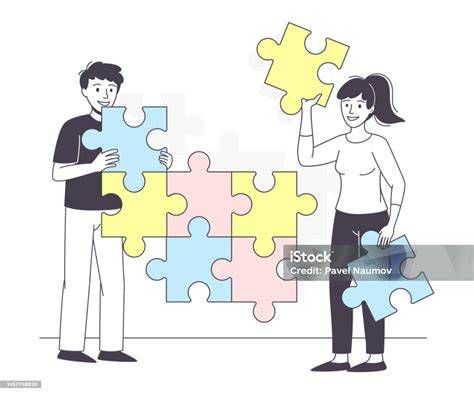 ilustración de rompecabezas y jóvenes reflexionando
