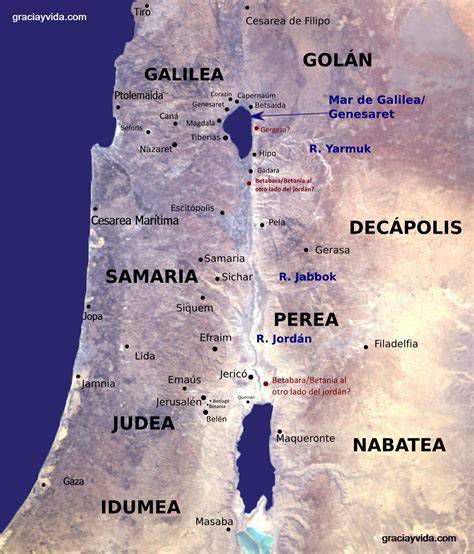 mapa bíblico: lugares mencionados en las preguntas (Galilea, Genesaret, Monte Tabor)