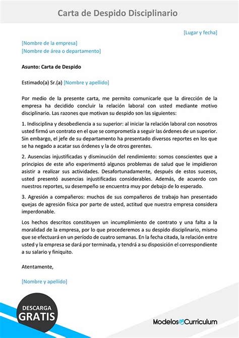 Ejemplo sencillo de carta de despido disciplinario
