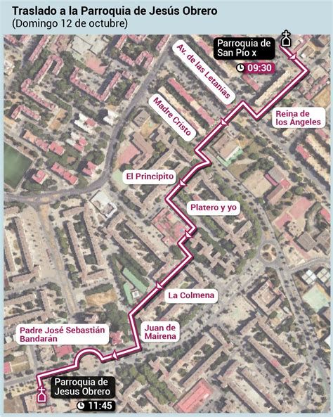 Mapa del recorrido de la Virgen de la Esperanza durante la Misión en el Polígono Sur