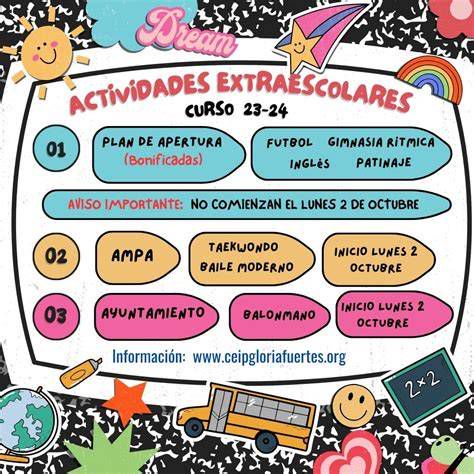 Cartel actividades extraescolares y deporte escolar